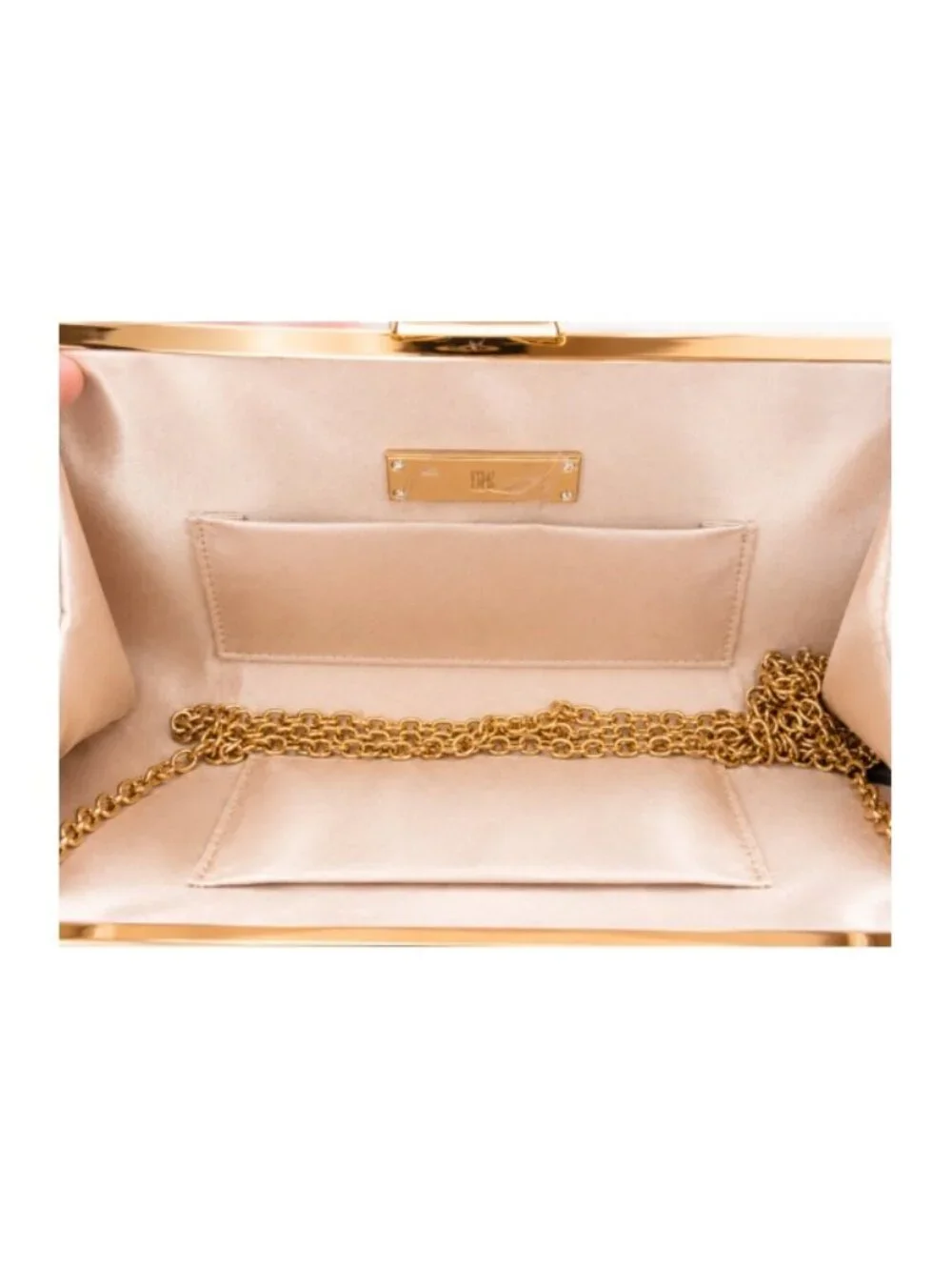 I.N.C. International Concepts Kelsie Satin Clutch Gold Chain Beige Blush Nude
